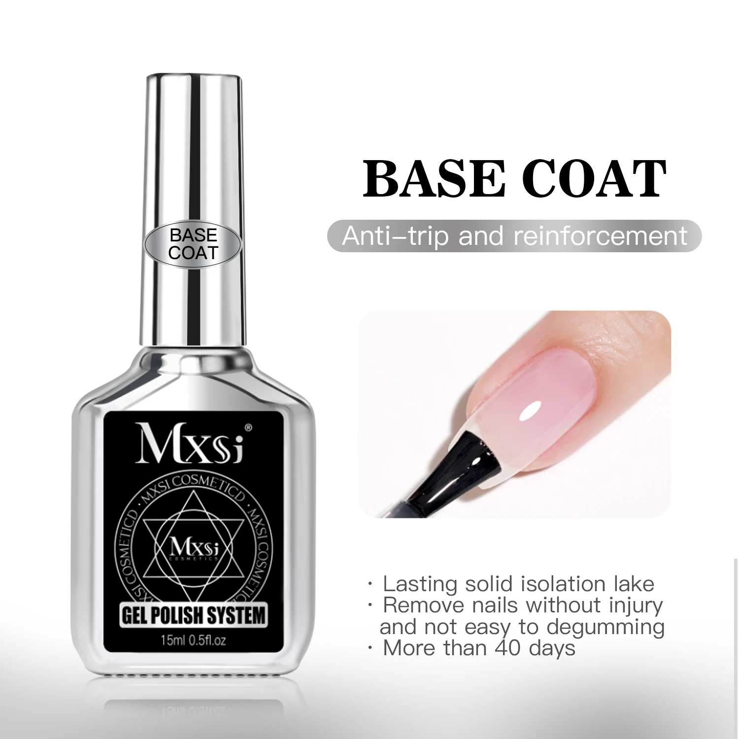 MXSI 15ml Tempered Top Coat Bright Effect Long Wear Color Natural Base Coat Nail Gel Polish High Quality TopCoat Gel Varnish