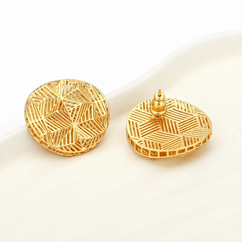 IVOG Multi-Facet Hemisphere Stud Earrings for Women Brass Window Grid Disc Fashion Jewelry for Party Daily Wear