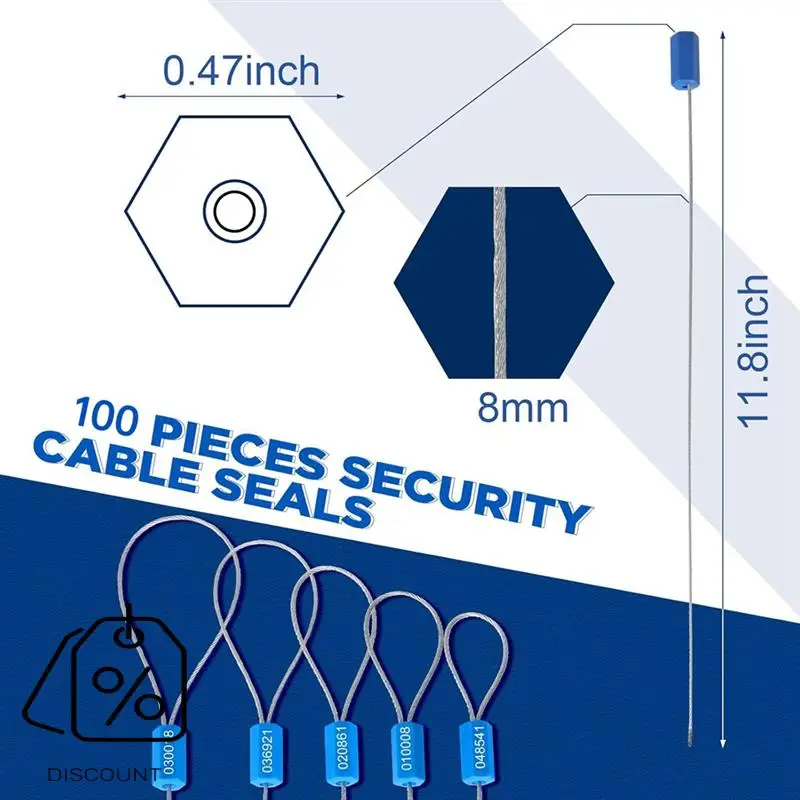 ABJO-100 Pcs Steel Security Cable Seals 11.8 Inch Numbered Anti Tamper Shipping Seal Disposable Self Locking Numbered Tag