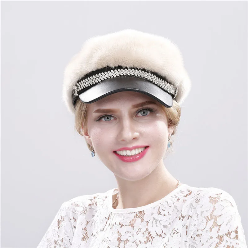 ريال فرو منك قبعة الشتاء النساء الدفء 100% حقيقية فرو المنك القبعات الجودة الطبيعية الإناث موضة فرو المنك قبعة سيدة قبعة في الهواء الطلق #6