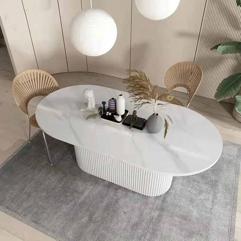 

Italian High End Dining Room Home Furniture Modern Marble Dining Table Set Oval Luxury Dining Table