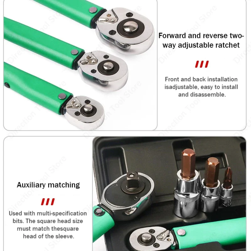 2-210N.m Torque Wrench 1/2 3/8 1/4 Precise Reversible Ratchet Torques Key Professional Bicycle Motorcycle Car Automotive Tool