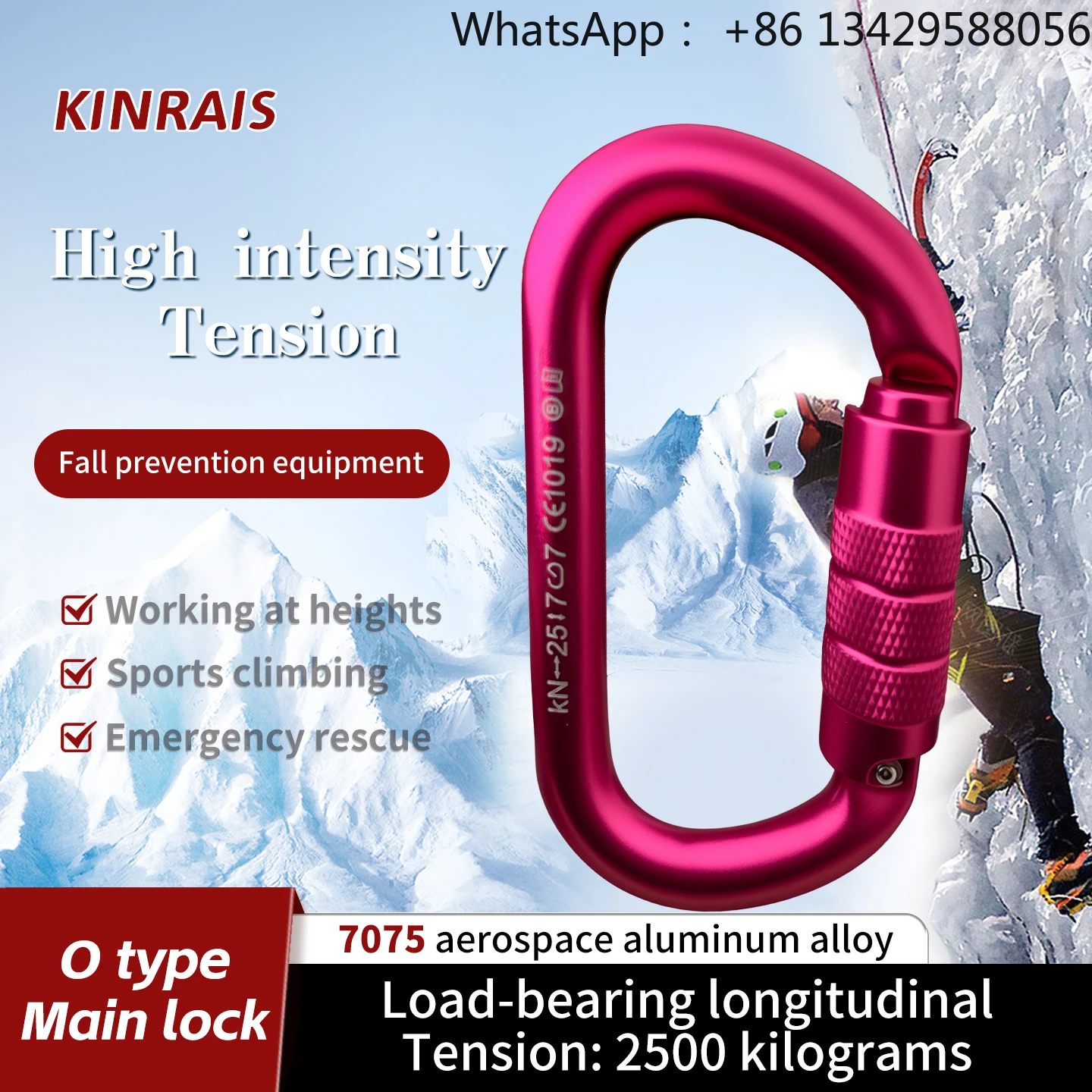 

High Quality Lightweight Aluminum D-Ring Manual Locking Carabiner Clip for Backpack Keychain Camping & Lifting