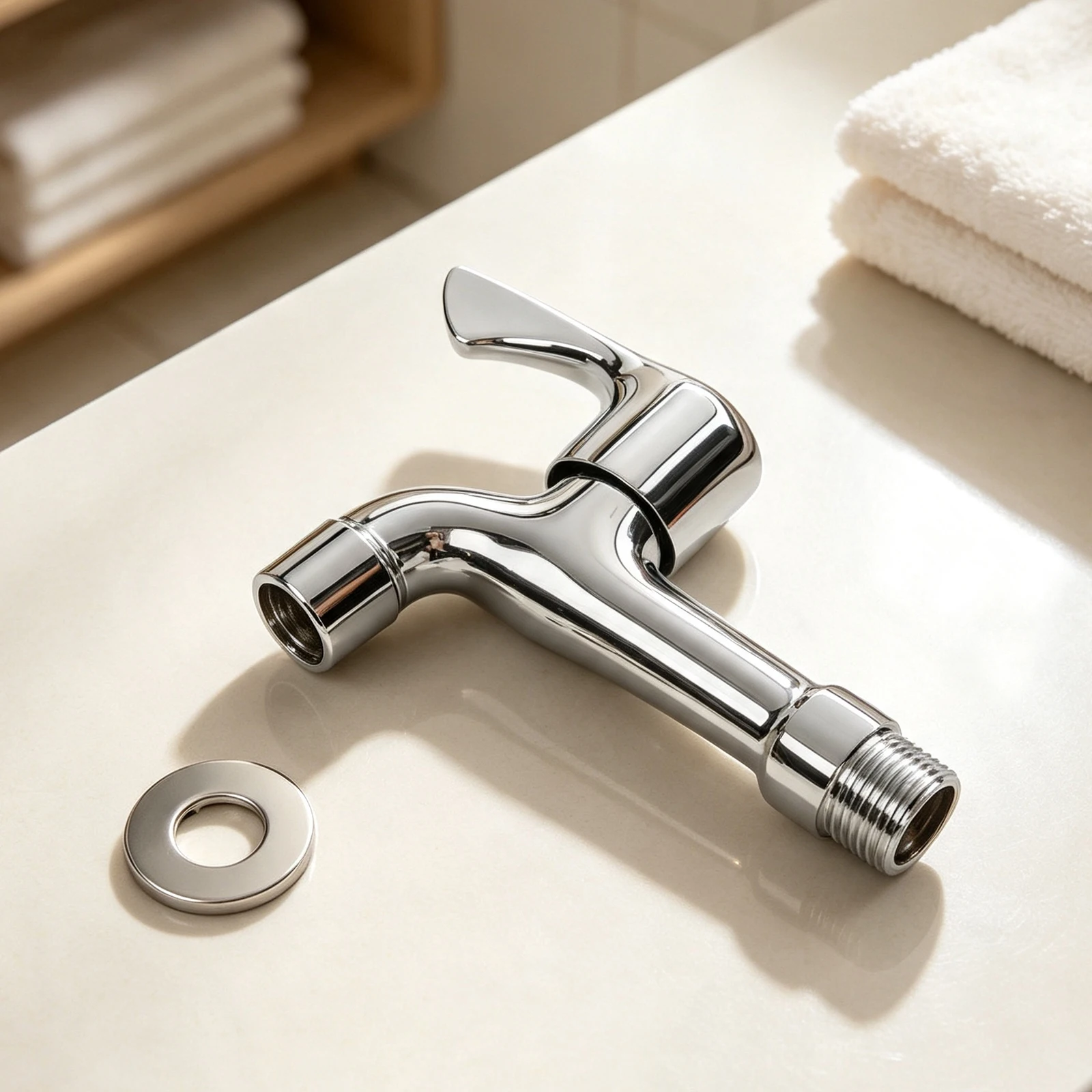 Brass Construction Wall Mounted Faucet with Single Handle and 14cm Spout Length for Washing Machine and Utility Sink Setup