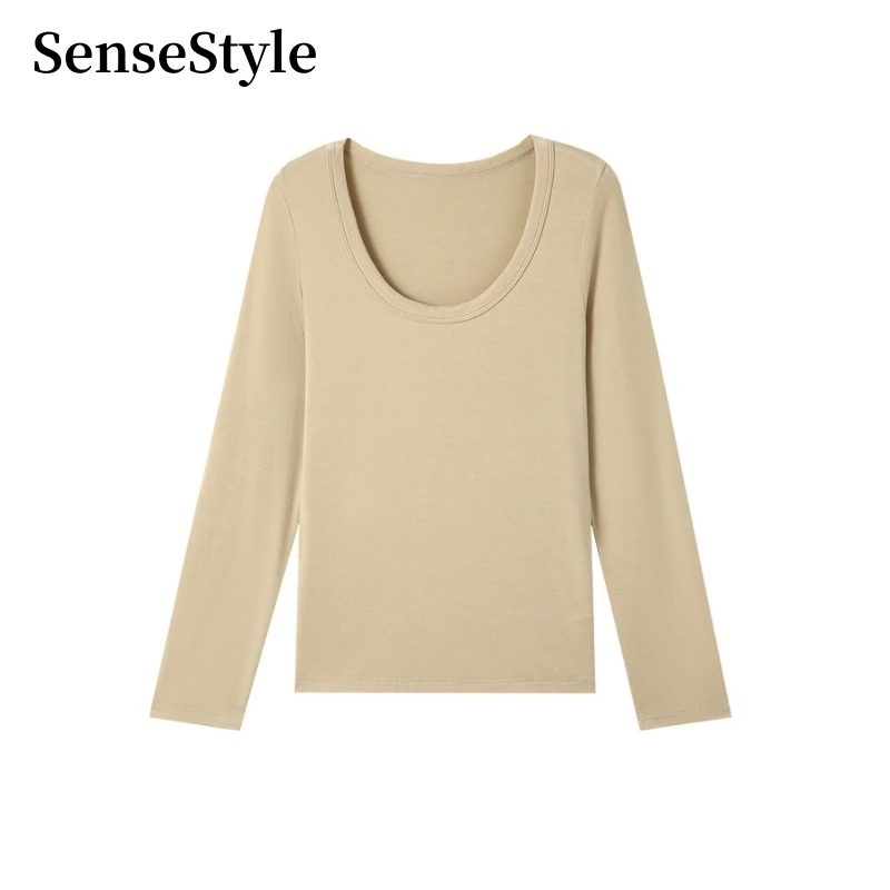 Autumn Winter Wool Knitted T-shirt Women Solid Color U-neck Long Sleeve Slim Soft Bottoming Tops