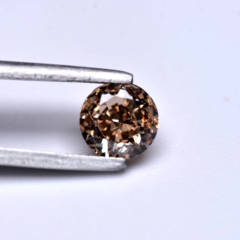 Synthetischer Edelstein Top Crushed Ice Cut Kubischer Zirkonia Runde Form Champagnerfarbe 4K Schliff 5A+ Qualität für Schmuckherstellung – Detail 5