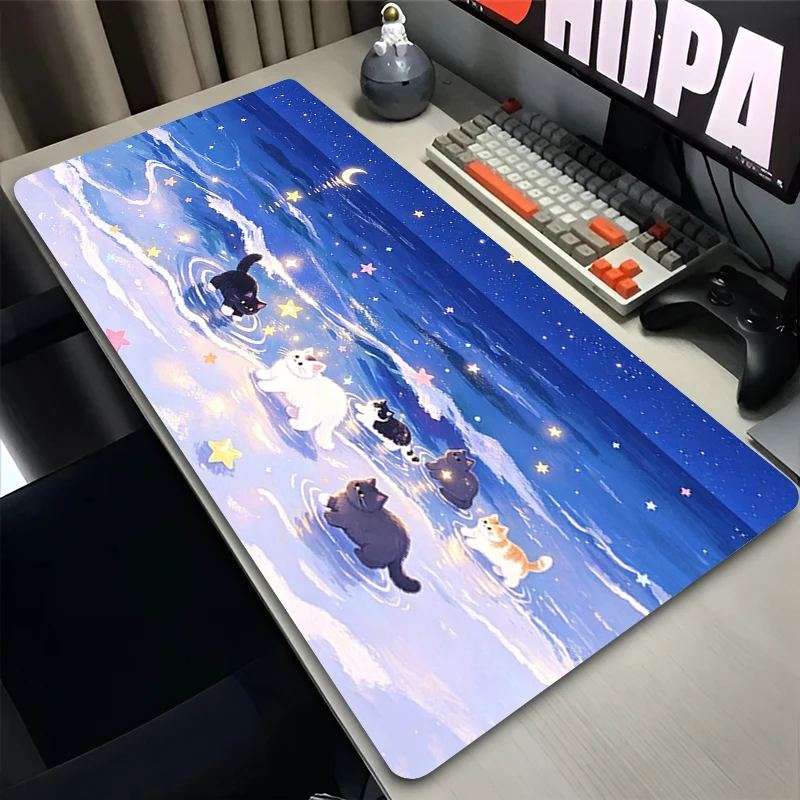 Low pixel cartoon kitten Mouse Pad kawaii Desk Mat Office Extended Mousepad Gamer Accessories Varmilo Keyboard Mat Pink Mousepad