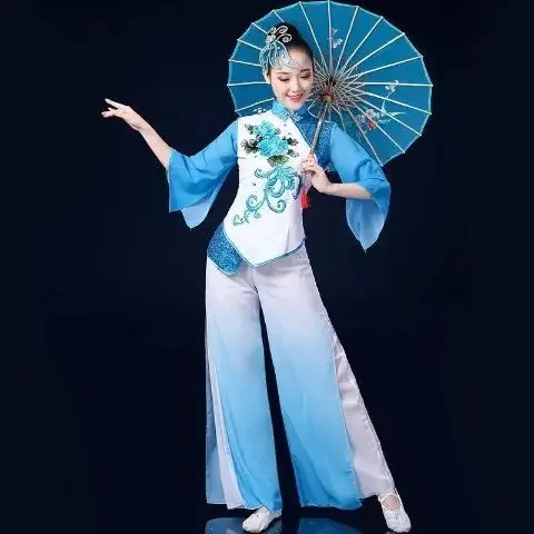 Klassieke Dans Yangko Kleding Vrouwelijke Volwassen Fan Dansvoorstelling Kleding Nationale Hanfu Jurk Oude Moderne Danskleding