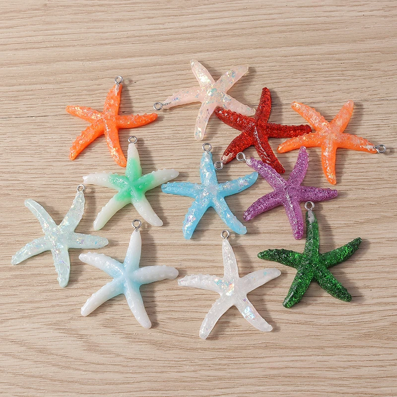 Tusember 10 Stück süße Sommer-Strand-Harz-bunte Seestern-Charms für Schmuckherstellung, Ohrringe, Halsketten, Armbänder, DIY-Handwerk – Detail 3