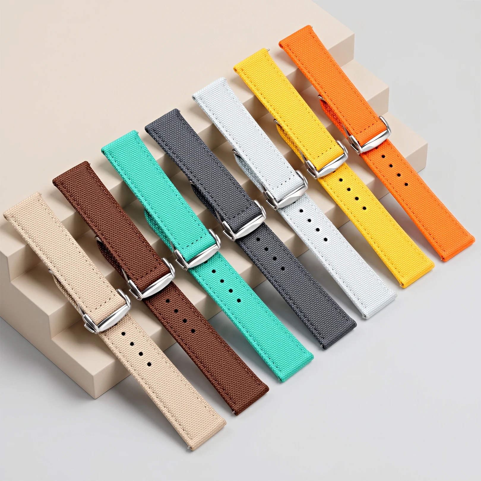 Premium Deployant Buckle Sailcloth Watch Strap Two-side Nylon 20mm 22mm Quick Release Watchband With Folding Buckle for Omega