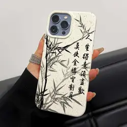 Chinese characters Bamboo phone case for iphone 11 13 pro max 12 14 plus Camera protective back cover for iphone xs max xr x