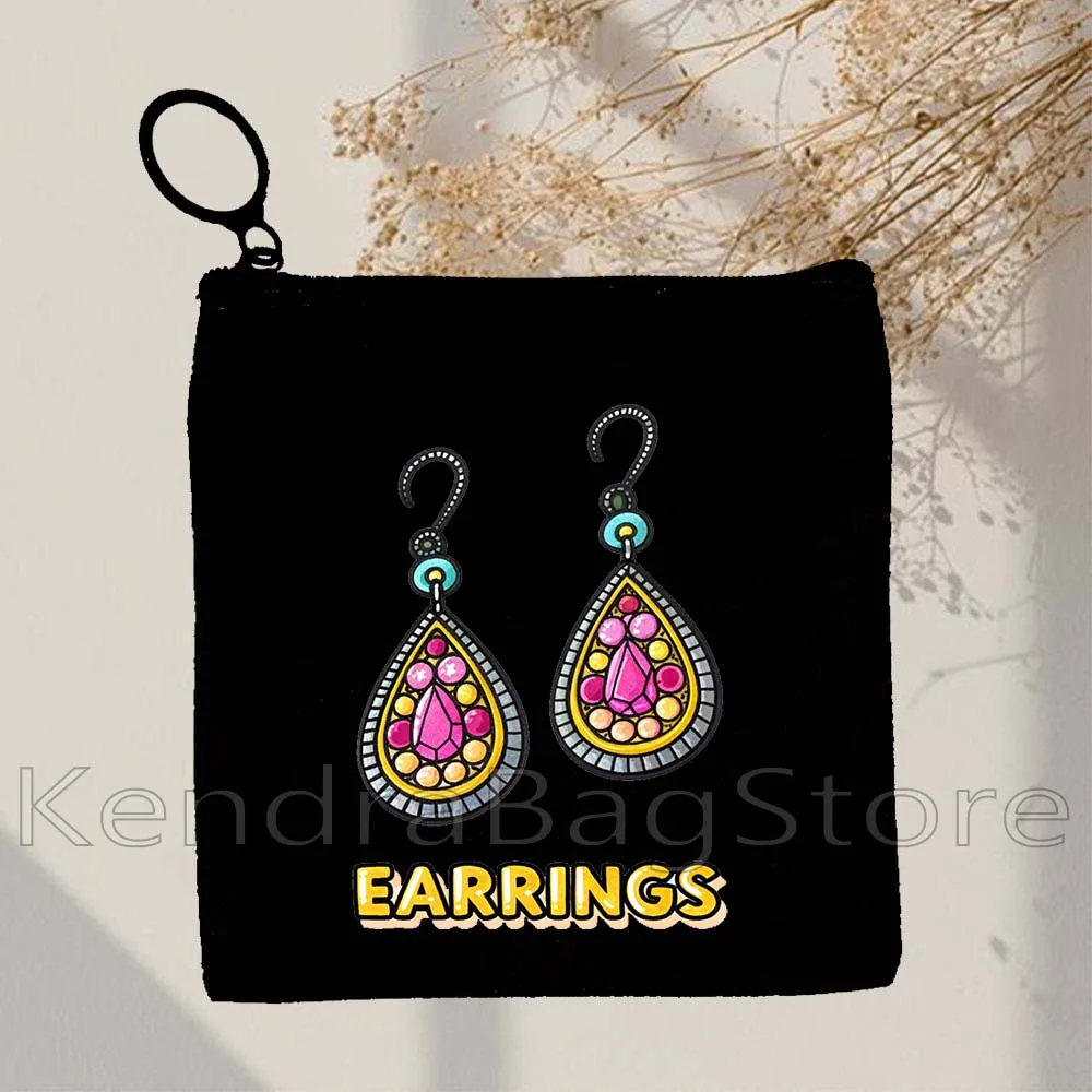

Cute Earrings Print Canvas Bag Coin Purse Small Square Key Travel Storage Card Case Bag Cotton Wallet Zipper Pouch Birthday Gift