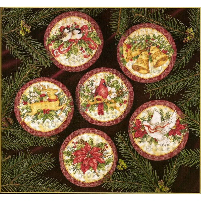 Amishop Top Quality Lovely Hot Sell Counted Cross Stitch Kit Old World Holiday Ornaments Ornament 6 sets Dim 08813