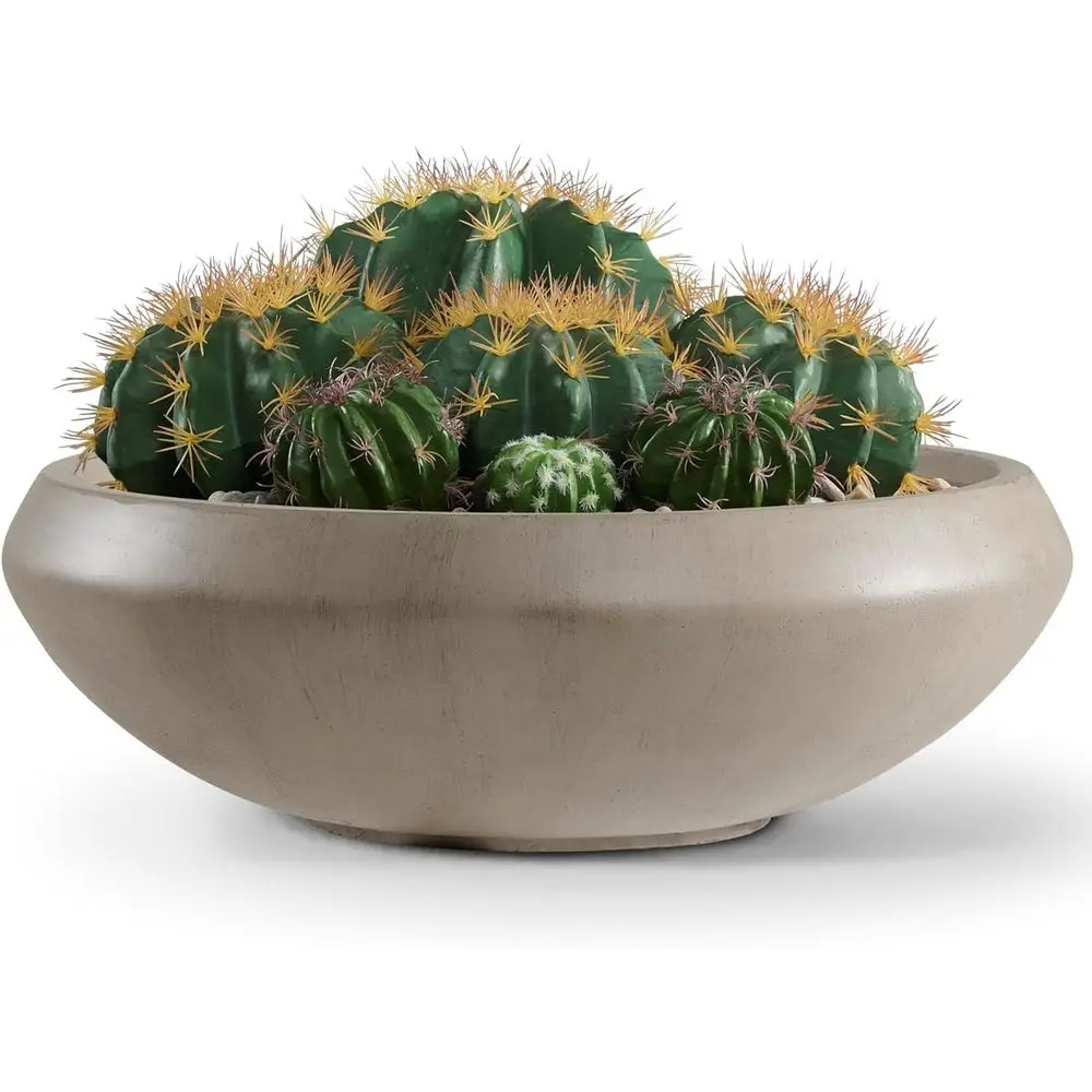 

Большой круглый состаренный бетонный сочный горшок, диаметр 23,3 x высота 7,9, с дренажем для внутреннего и наружного использования.