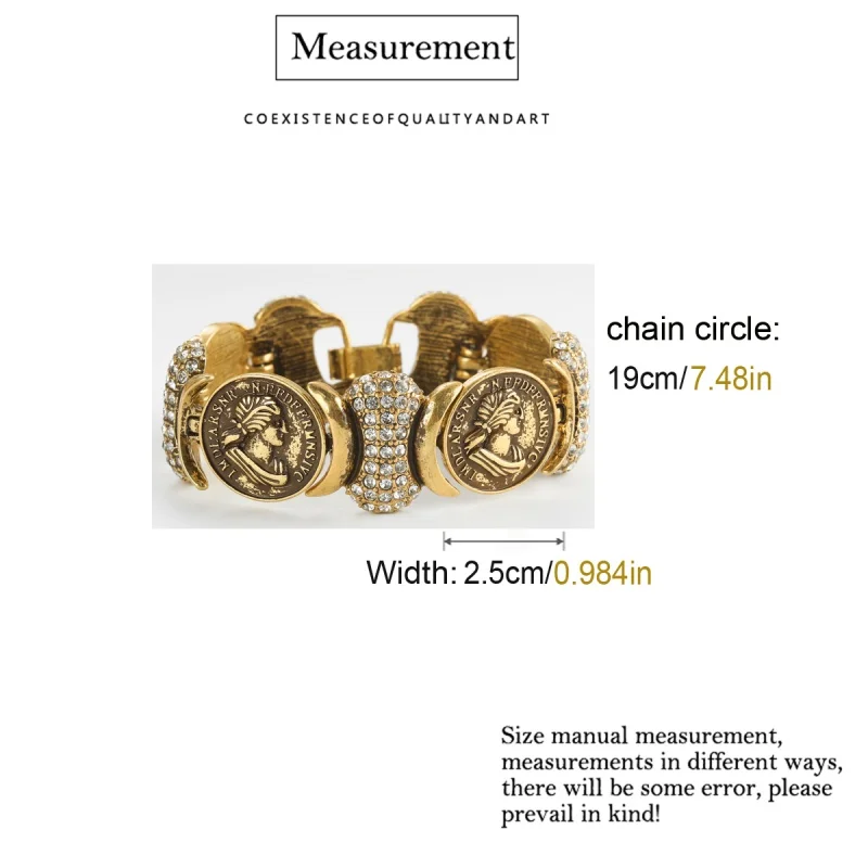 Vintage Copper Portrait Ancient Coins Round Wide Bangle Antique Jewelry Bracelets for Women Couple Wrist Retro Accessories New
