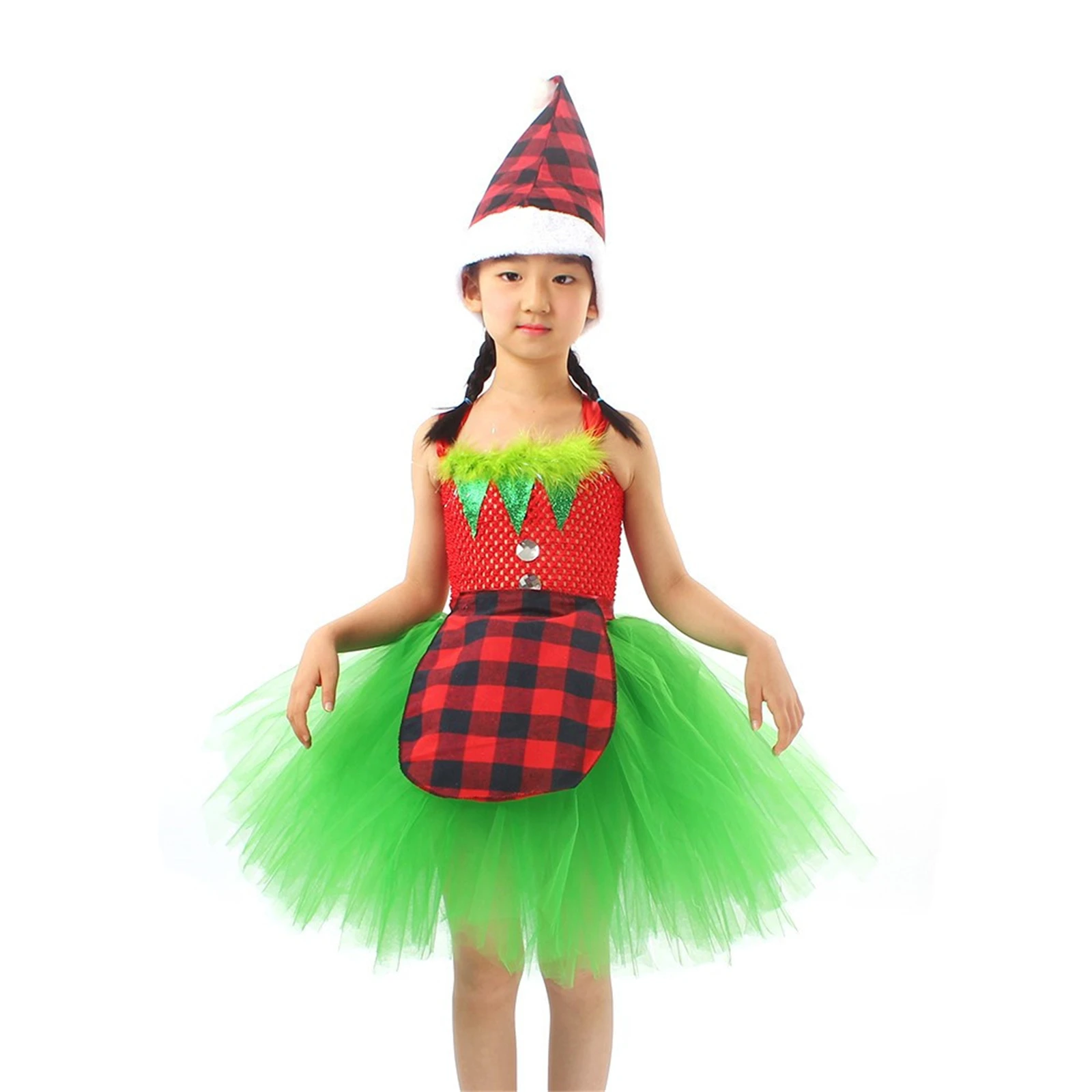 Kids Girls Princess Costume Christmas Tutu Strawberry Cute Dress with Hat for Girls Party Halloween Cosplay