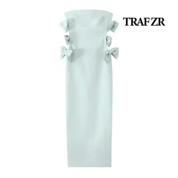 TRAF ZR Strapless Dresses with Cutouts Elegant and Beautiful Women's Dresses Bow Robes Midi Prom Gown Sexy Party Dress