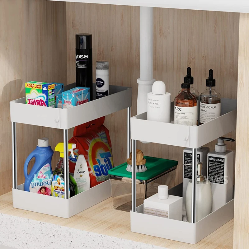 Kitchen Under Sink Storage Organizer Shelf 2 Tier Drawer Multipurpose Rack Cabinet Under Sink Storage Rack Bathroom Organizer