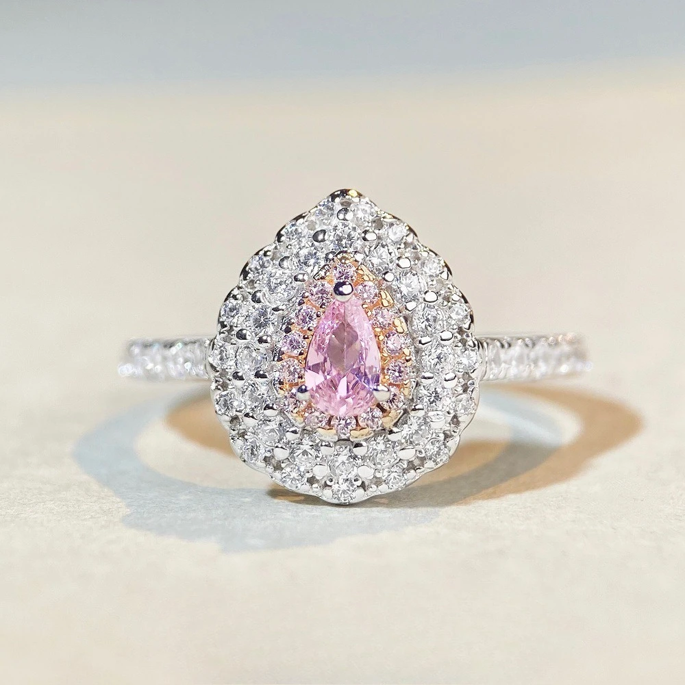 

Popular S925 Sterling Silver Pink Diamond Ring, Pink Colorful Treasure, Cute and Simple Ins Style Gemstone Ring Wholesale