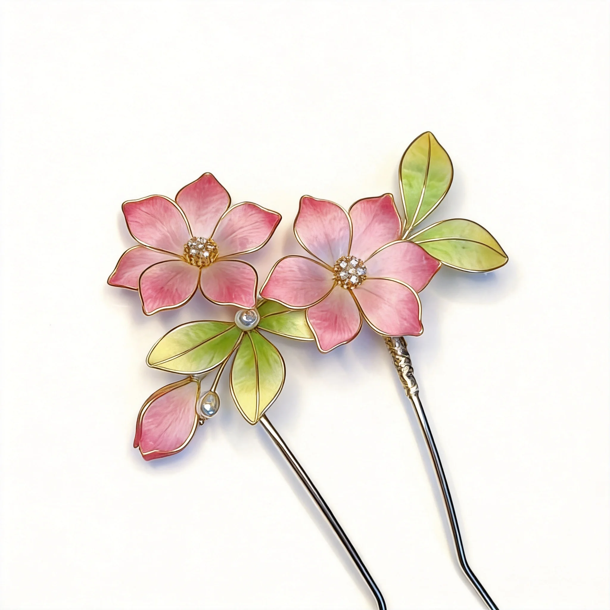 Chinese Lucky Pink Peach Blossom Filigree Velvet Flower U Shaped Hairpin Hanfu Cosplay Party Hair Accessory For Women Auspicious