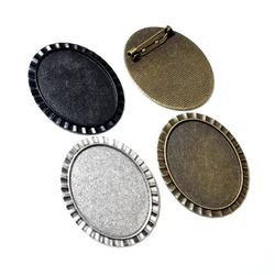 New Fashion 5pcs 30x40mm Inner Size Antique Silver Plated Bronze Black Pin Brooch Cameo Cabochon Blank Base Setting DIY Findings
