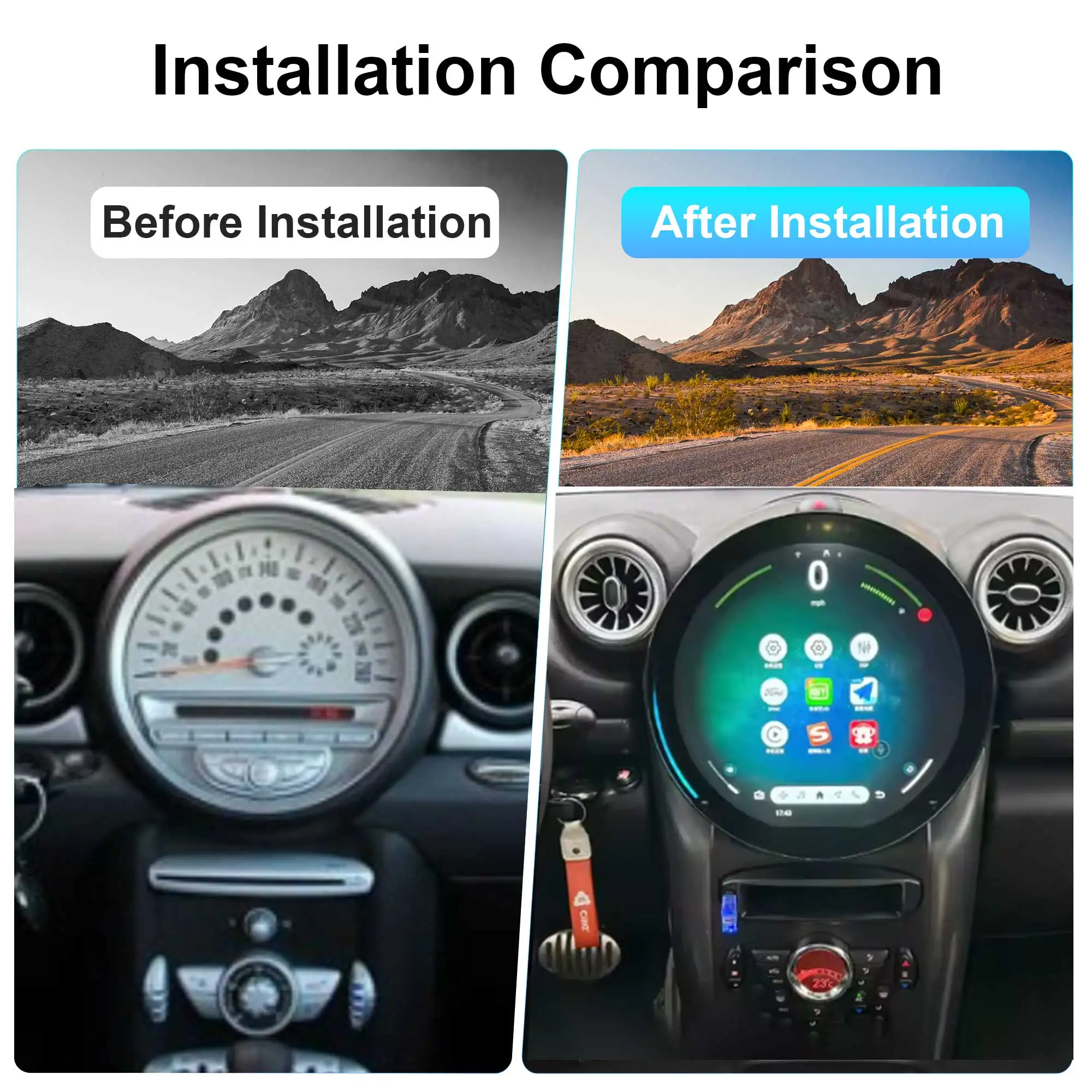 Android Car Radio for BMW MINI R56 R60 2007-2016 Multimedia Player Supports CarPlay, Android Auto, GPS Navigation, Bluetooth5.0