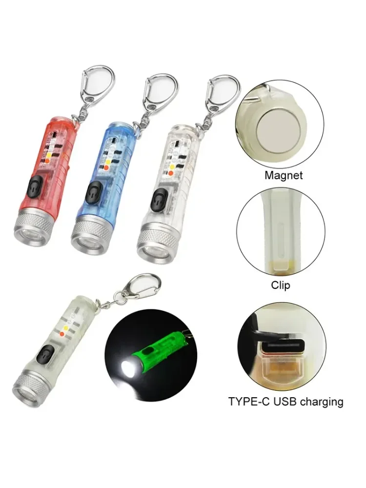 Mini latarka z brelokiem Latarka akumulatorowa LED Przenośna magnetyczna latarka ładowana przez USB Duża moc Latarnia kempingowa dalekiego zasięgu — zdjęcie 2