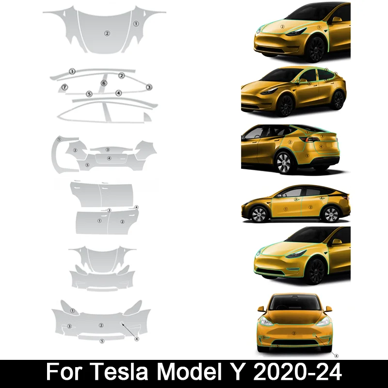 

Для Tesla Model Y 2020 2021-2024 прозрачный ТПУ заднего вида, прозрачная устойчивая к царапинам, предварительно вырезанная защитная пленка для автомобильных фар PPF