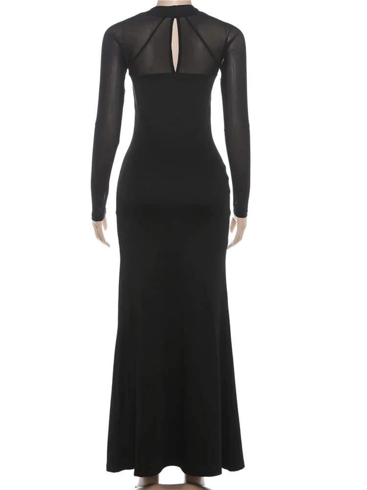 Cutenew sexy tendência oco split vestido feminino clássico malha retalhos gola quadrada pêssego hip elegante simples estiramento magro bodycon