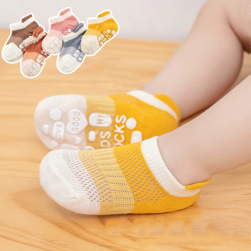 5 Pairs Summer Baby Breathable Mesh Boat Socks for Children Anti-slip Rubber Cotton Girls Boys Trampoline Socks Baby Floor Socks