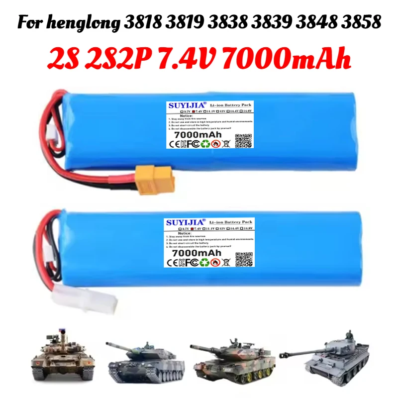 

18650 Lipo Battery 7.4V 7000mAh L6.2-2P Plug for heng long 3818 3889 3809 RC Tanks Cars Toys Parts Upgrade High Capacity Battery