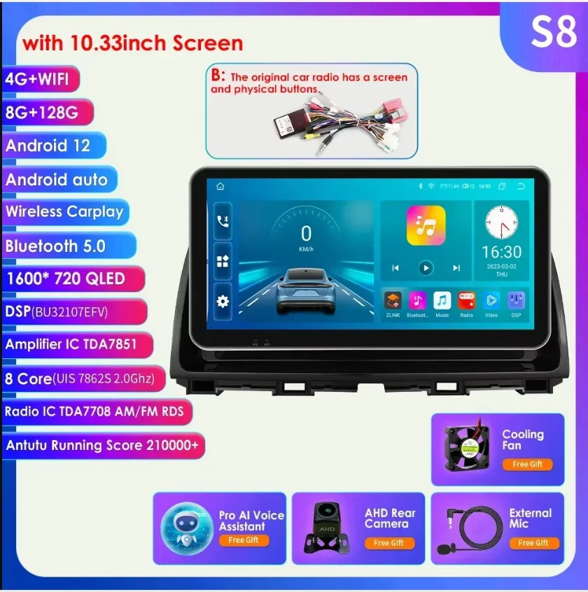 Autoradio multimédia Android Auto 10,33 pouces pour Mazda CX5 CX-5 2012-2014 2015, navigation GPS, stéréo 4G WIFI, Carplay, SWC