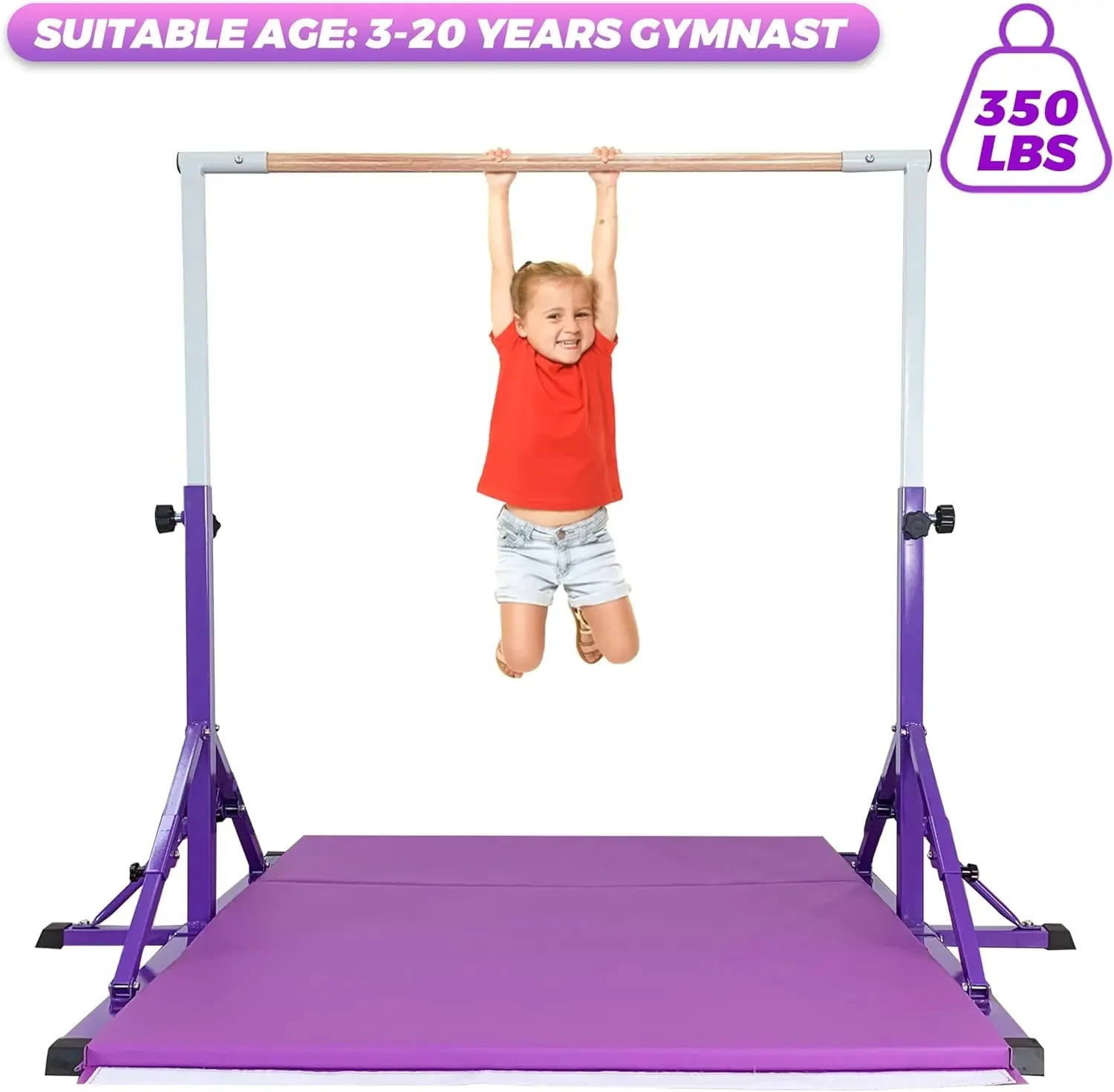 Bar For Kids and Teenage Ages 3-25, 5 FT / 6 FT Base Length Height, Gymnastic Kip Bar Horizontal Bar