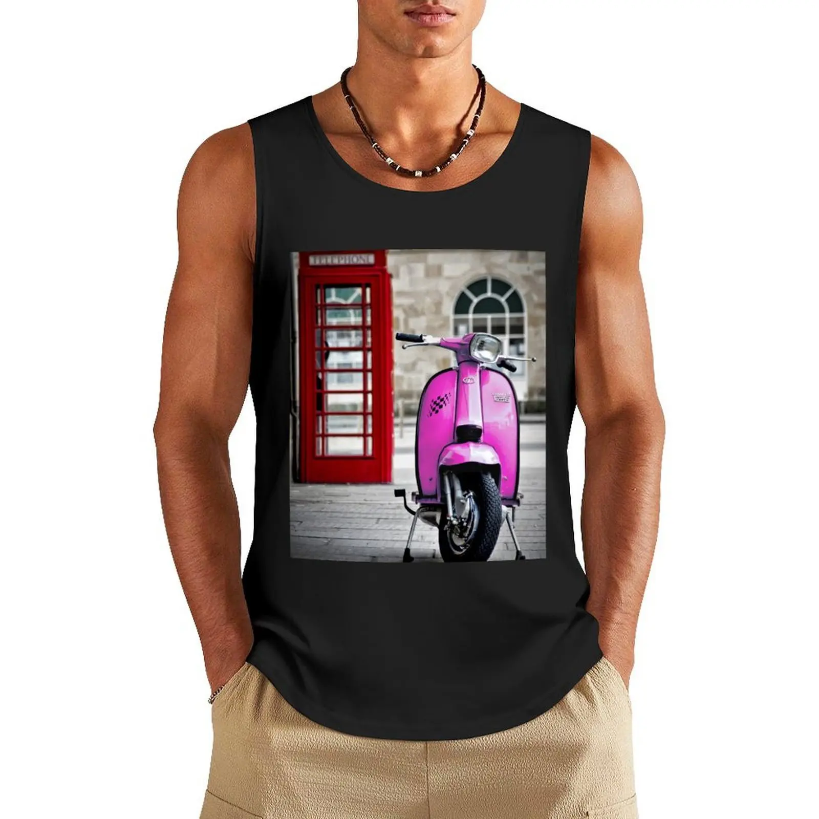 

Italian Pink Lambretta GP Scooter Tank Top Men's clothes luxury style sleeveless jackets Top gym