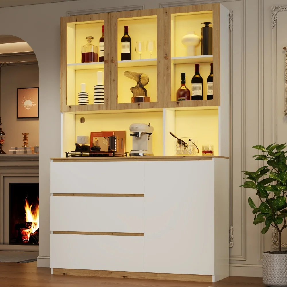 Moderne LED-Beleuchtete Vitrine, Multifunktionales Aufbewahrungsmöbel, Glas-Vitrine Küchenschrank & Bücherregal