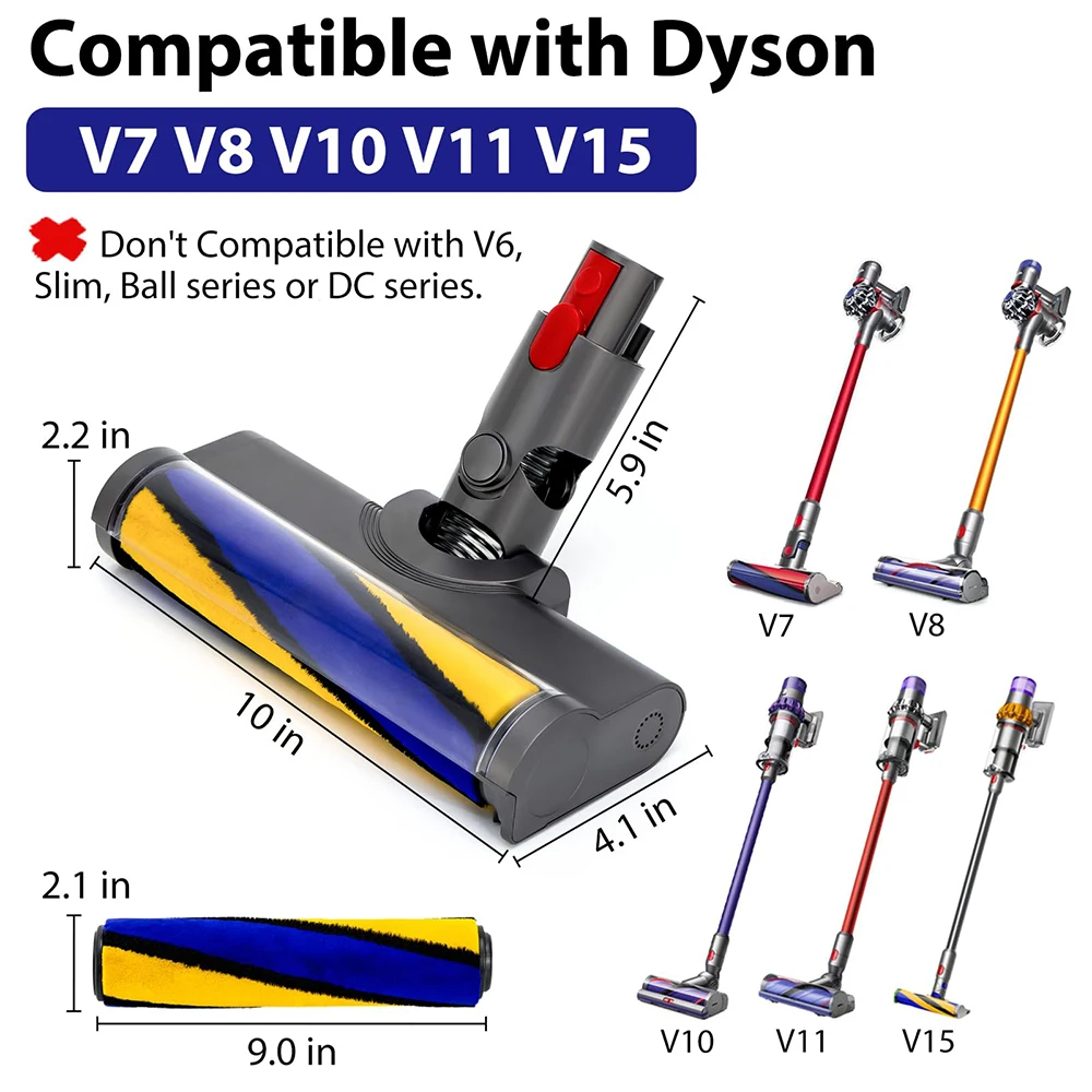 Kompatybilny z częściami Dyson V7\\V8\\V10\\V11\\V15 Ulepszone zielone światła LED Odkurzacz podłogowy Miękka głowica rolkowa Akcesoria