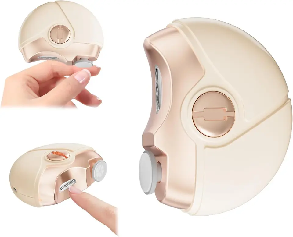Cortauñas eléctrico recargable 3 en 1, recortador y pulidor automático de 500mAh, herramienta portátil de cuidado de uñas para bebé, adulto y niños, color beige 3