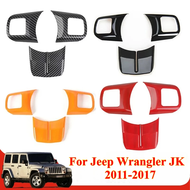 

3PCS Car Steering Wheel Suit Stickers Decoration Cover for Jeep Wrangler JK 2011-2017 Interior Accessories