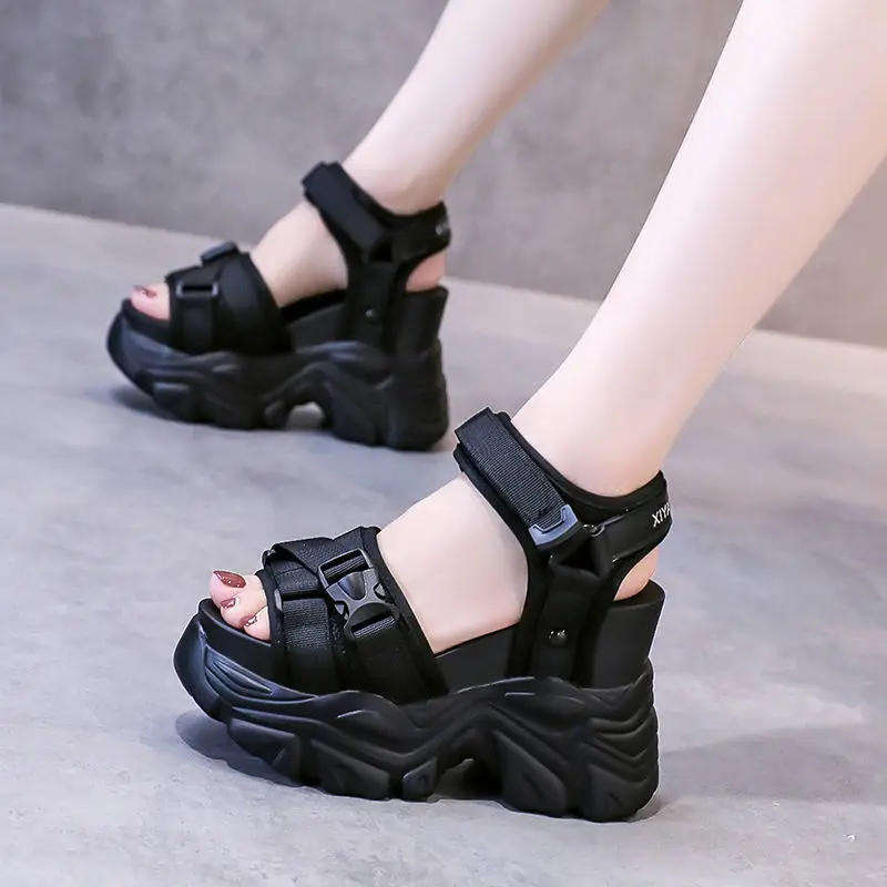 Platform Shoes Women Sandals Wedge Heels Shoes Height Increaming Women Buckle Thick Soled Beach Sandals Woman Sandals