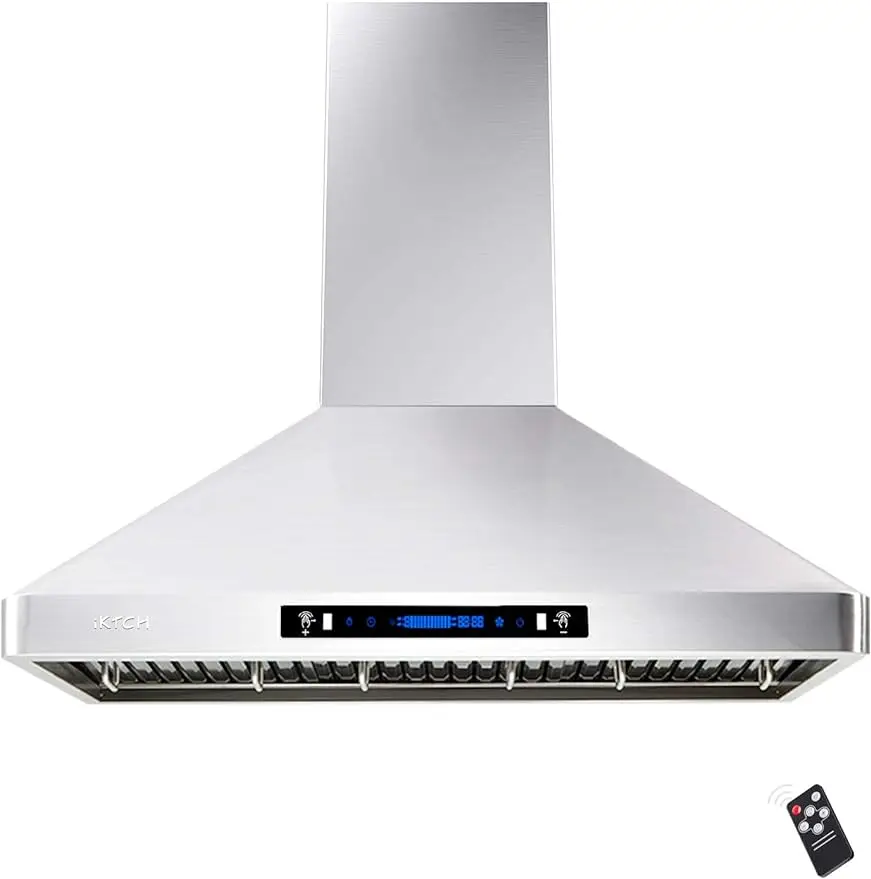 

IKTCH 36"Wall Mount Range Hood, 900 CFM Ducted/Ductless Range Hood with 4 Speed Fan, Pure Stainless Steel Range Hood 36 inch