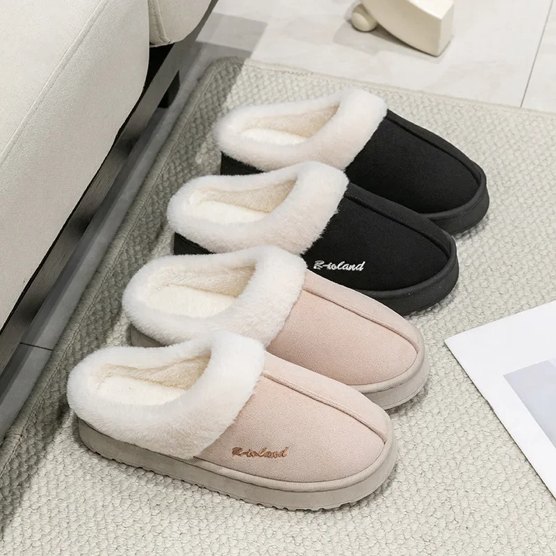 

Couples Cotton Slippers Indoor Home Use Warm Anti-Slip Plush Slip-On Slippers for Men And Women in Autumn And Winter
