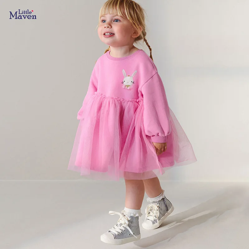 

2025Wind Girls Dress Long Sleeve Mesh Skirt Autumn Cotton Children's Princess Dress
