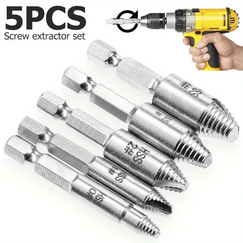 

5Pcs Damaged Screw Extractor Set - High-Speed Steel, Manual Metal Bolt Remover for Stripped Screws and Bolts