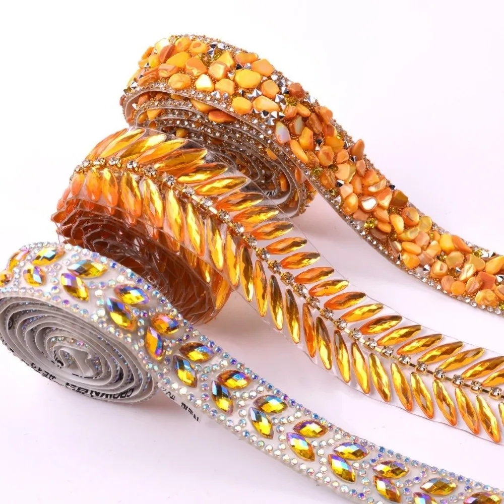 

Golden Hot Fix Rhinestone Trim Resin Material Hot Melt Adhesive Resin Hot Fix Rhinestone Tape Wheat Ear Design