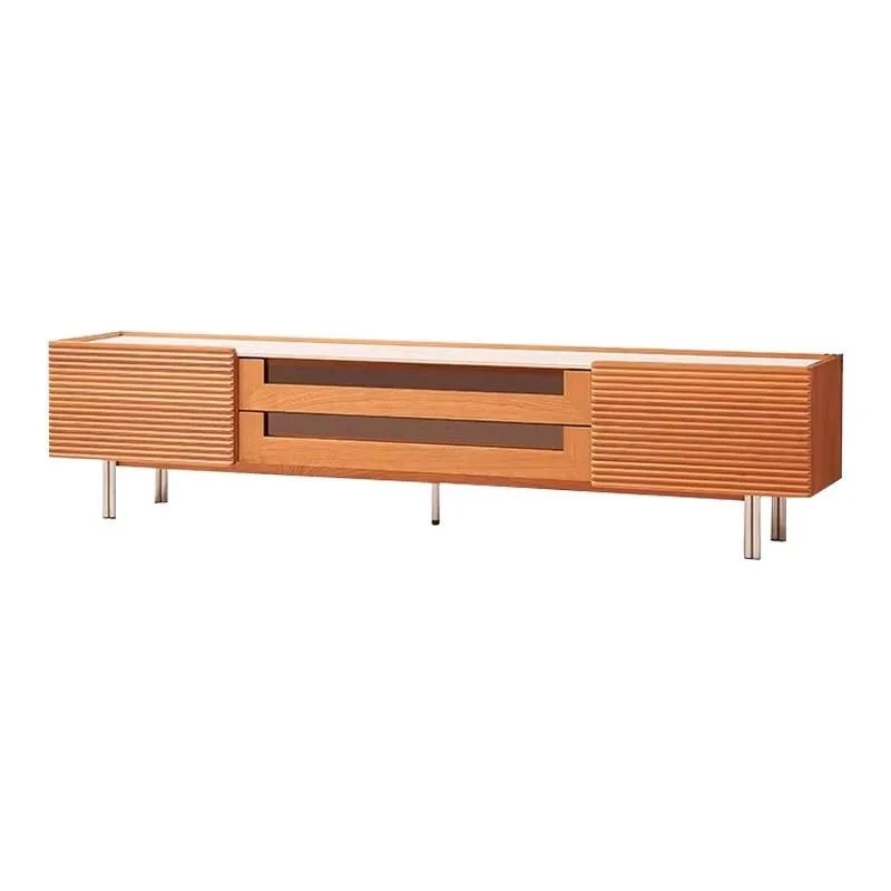 Solid wood rock panel TV cabinet, living room small apartment, light luxury cherry wood color, retro locker
