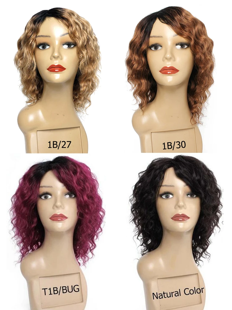 Remy Human Hair Wigs Machine Made Wig Natural Color Ombre Blonde Burgundy Deep Wave Short Hair Style MogulHair