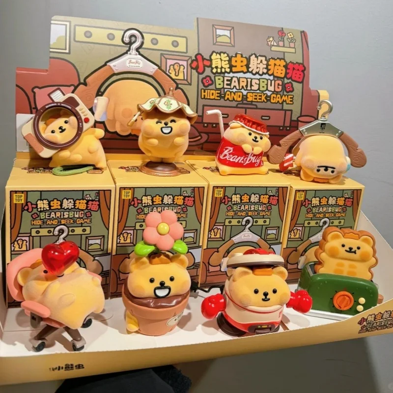 

Bear Is Bug Hide and Seek Game Series Blind Box Flocked Toy Kawaii Bear Model Doll Desk Ornament Collection Toys Surprise Gifts