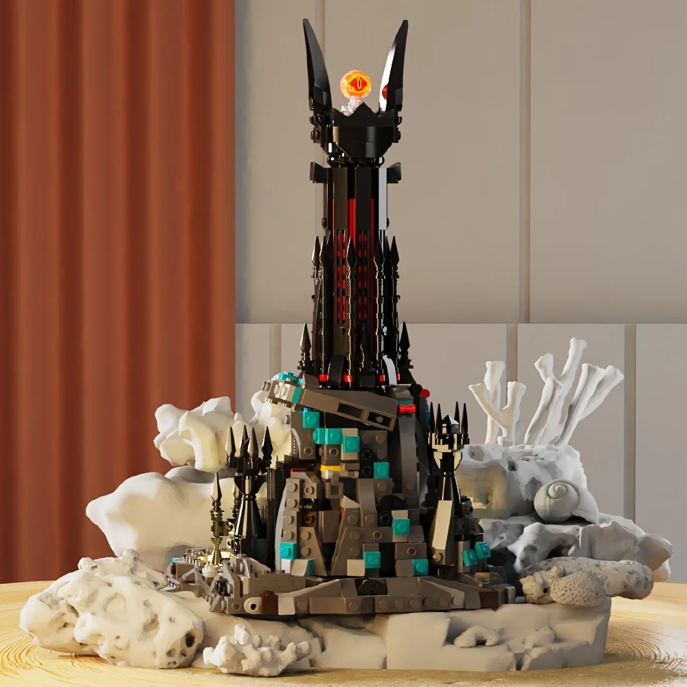 784 pçs moc senhor anel brilhante castelo arquitetura torre escura bloco de construção conjunto com iluminação olho jogo fãs presentes para jogador