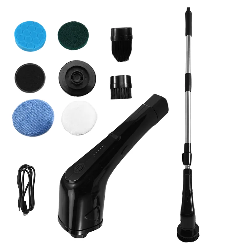 فرشاة تنظيف كهربائية لاسلكية قوية مع تمديد قابل للتعديل ومقبض طويل رؤوس فرشاة قابلة للاستبدال-A77G