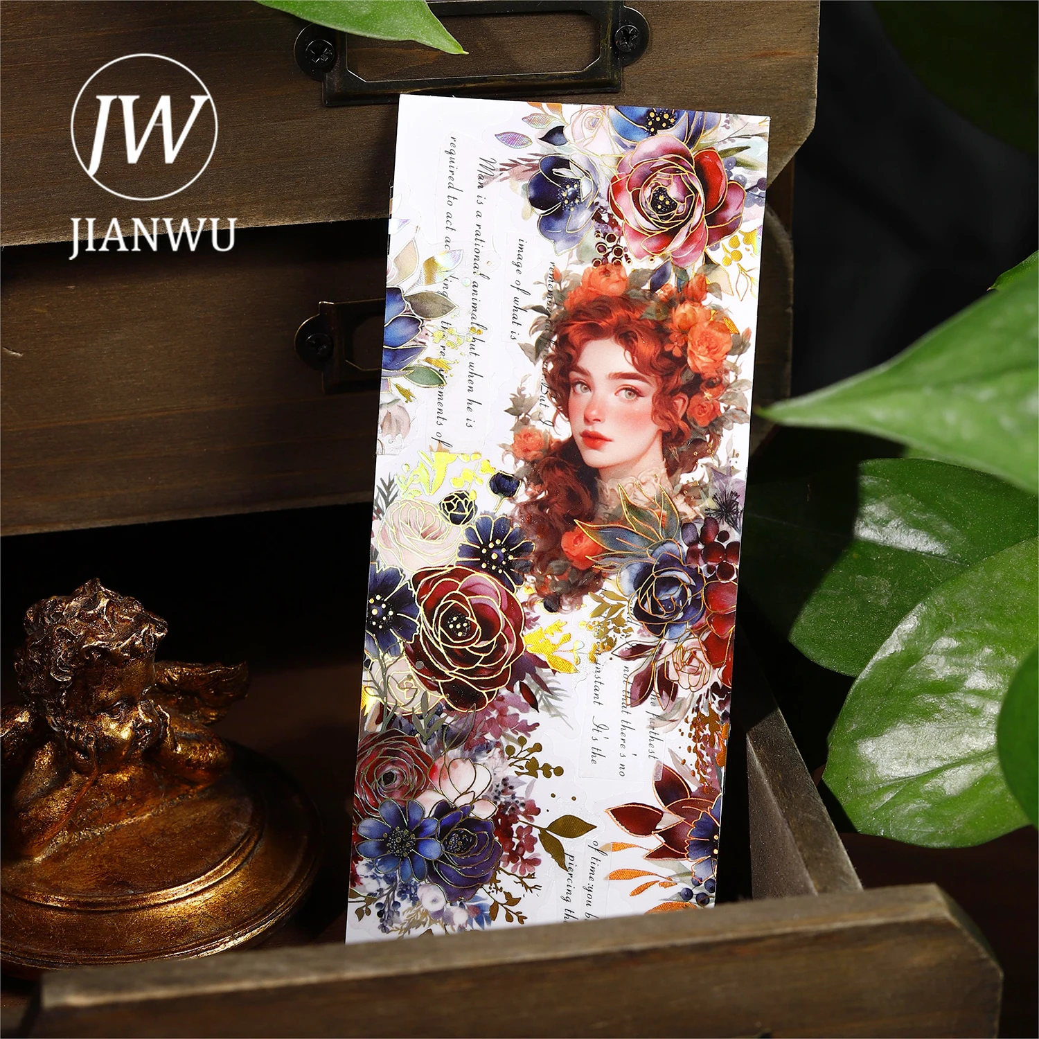 JIANWU 60mm*200cm Midnight Garden Series Vintage Plant Flower Bronzing Material Collage PET Tape Creative DIY Journal Stationery